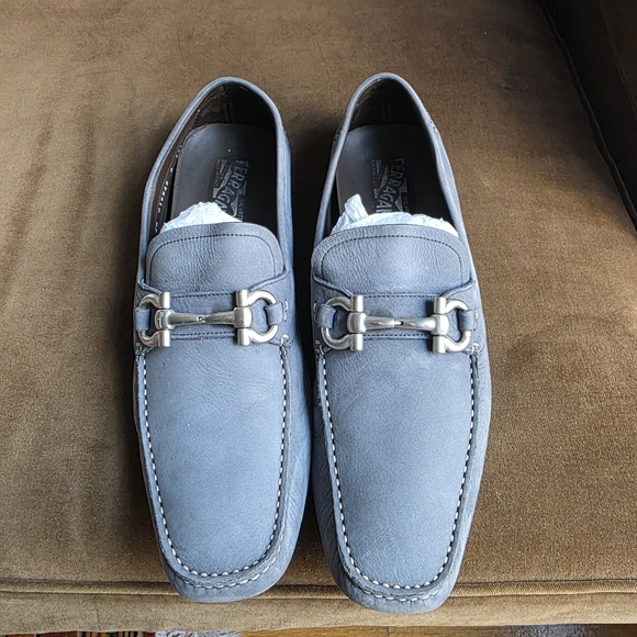 Salvatore Ferragamo Light Blue Suede Bit Loafers